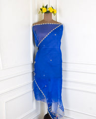 Banarasi Silk Blue Unstitched Suit