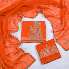 Organza Orange Unstitched Suit