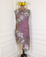 Organza Purple Unstitched Suit