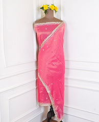 Shimmer Pink Unstitched Lehenga Suit