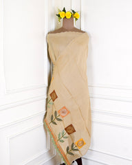 Mul Chanderi Cotton Beige Unstitched Suit