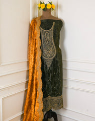 Velvet Dark Mehandi Unstitched Suit