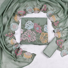 Mul Cotton Pista Green Unstitched Suit