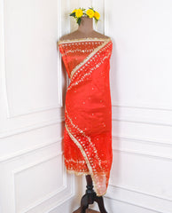 Glass Shimmer Rust Unstitched Lehenga Suit