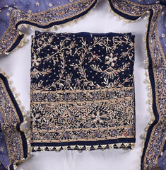 Glass Shimmer Navy Blue Unstitched Suit