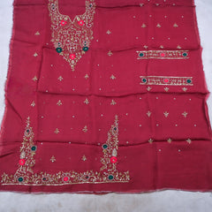 Organza Maroon Unstitched Suit