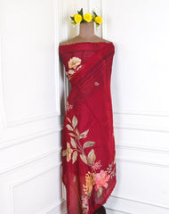 Crepe Maroon Unstitched Suit