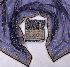 Glass Shimmer Navy Blue Unstitched Suit