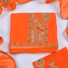 Organza Orange Unstitched Suit