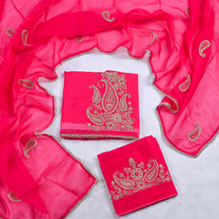Organza Pink Unstitched Suit