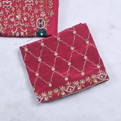 Organza Maroon Unstitched Suit