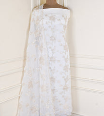 Organza White Unstitched Suit