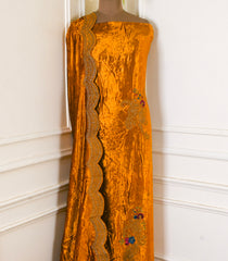 Velvet Yellow Mustard Unstitched Suit