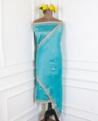 Shimmer Sky Blue Unstitched Lehenga Suit