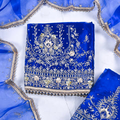 Glass Shimmer Blue Unstitched Lehenga Suit