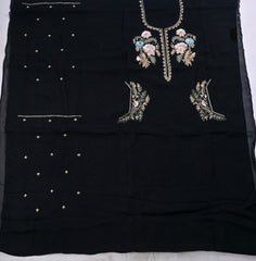 Organza Black Unstitched Suit