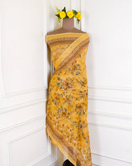 Kashmiri Cotton Check Yellow Unstitched Suit