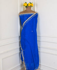 Crepe Blue Unstitched Lehenga Suit