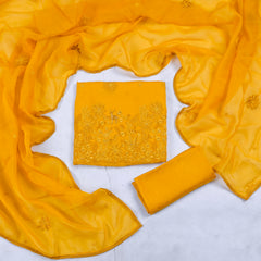 Organza Yellow Unstitched Suit