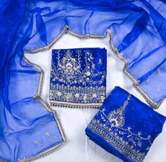 Glass Shimmer Blue Unstitched Lehenga Suit