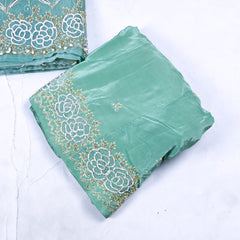 Glass Tissue Pista Green Unstitched Lehenga Suit
