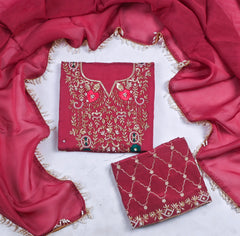 Organza Maroon Unstitched Suit