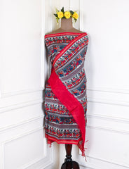 Maheshwari Cotton Red Unstitched Suit