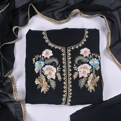 Organza Black Unstitched Suit