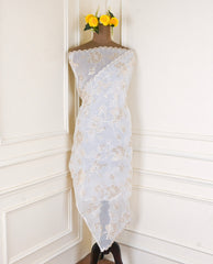 Organza White Unstitched Suit