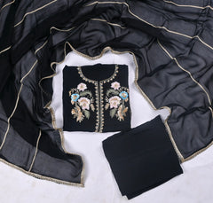 Organza Black Unstitched Suit