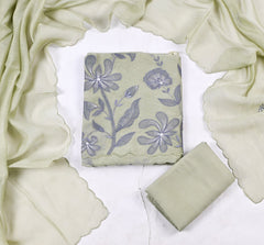 Mul Cotton Pista Green Unstitched Suit