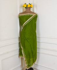 Crepe Green Unstitched Lehenga Suit