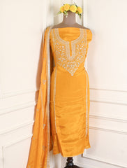 Organza Yellow Unstitched Suit