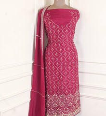 Organza Maroon Unstitched Suit