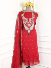 Organza Maroon Unstitched Suit
