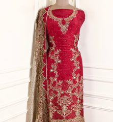 Organza Maroon Unstitched Suit