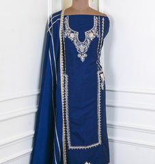 Khadi Navy Blue Unstitched Suit
