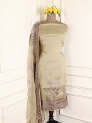 Organza Muted Beige Unstitched Suit