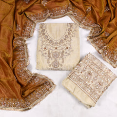 Tissue Shimmer Beige Unstitched Suit