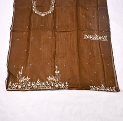 Organza Silk Brown Unstitched Suit