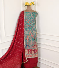 Crepe Teal Green Unstitched Suit