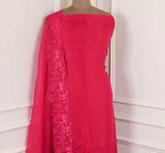 Organza Magenta Unstitched Suit