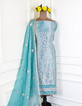 Giraffe Shimmer Ferozi Unstitched Suit