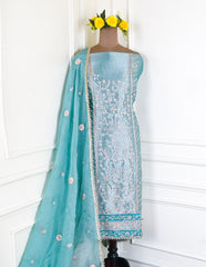 Giraffe Shimmer Ferozi Unstitched Suit