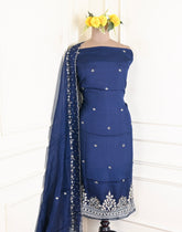 Organza Navy Blue Unstitched Suit