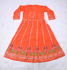 Crepe Orange Semi-Stitched Anarkali Suit