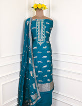 Banarasi Navy Blue Unstitched Suit