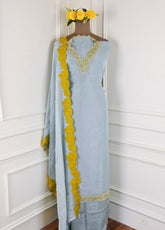 Shimmer Sky Blue Unstitched Suit