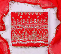 Organza Red Unstitched Suit