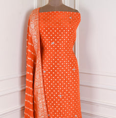 Banarasi Silk Orange Unstitched Suit